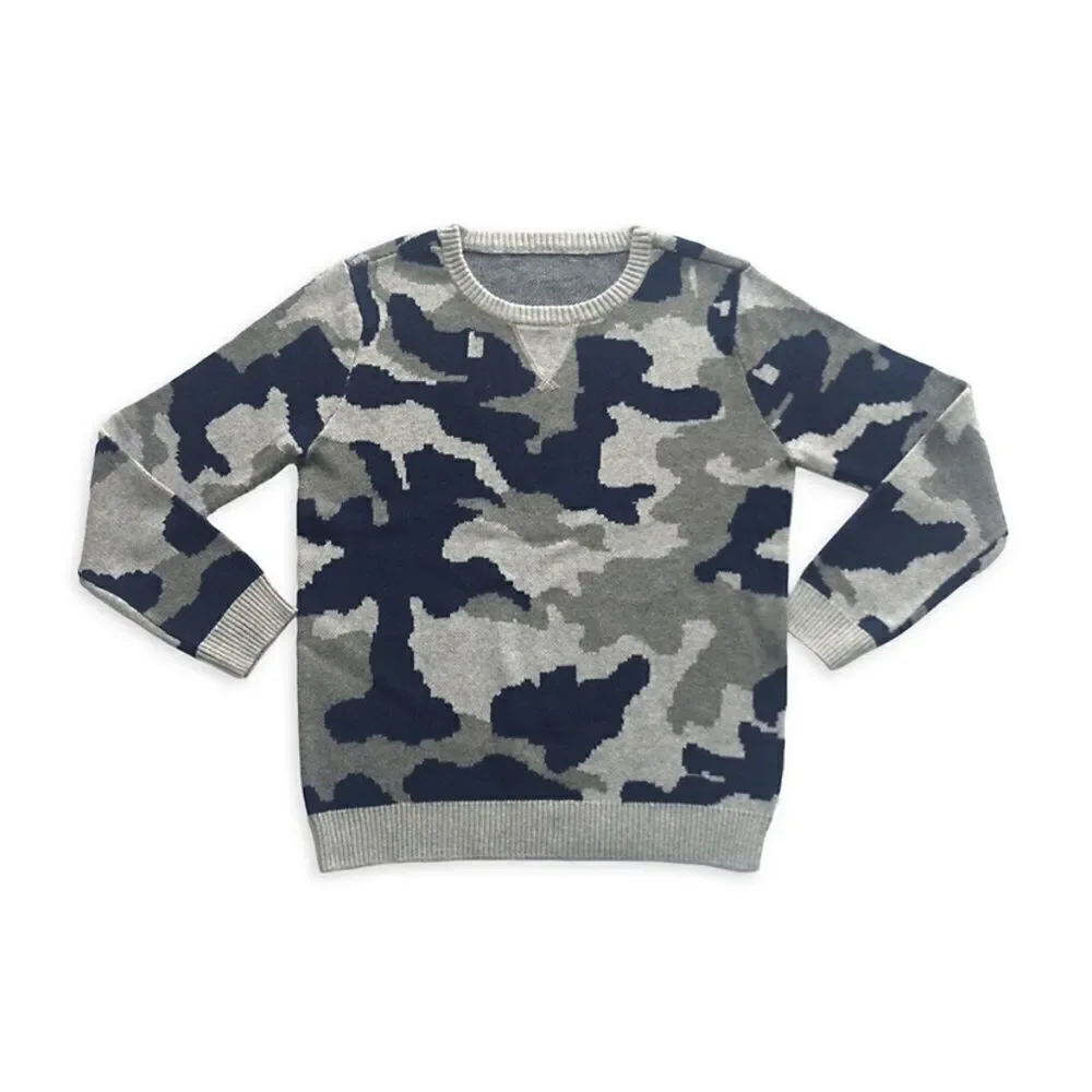 Bear Camp Blue Gray Camouflage Sweater, 3-6 months